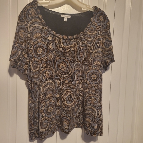 CROFT & Barrow Brown Paisley Short Sleeve Blouse 2x Pre-owned - Picture 1 of 6